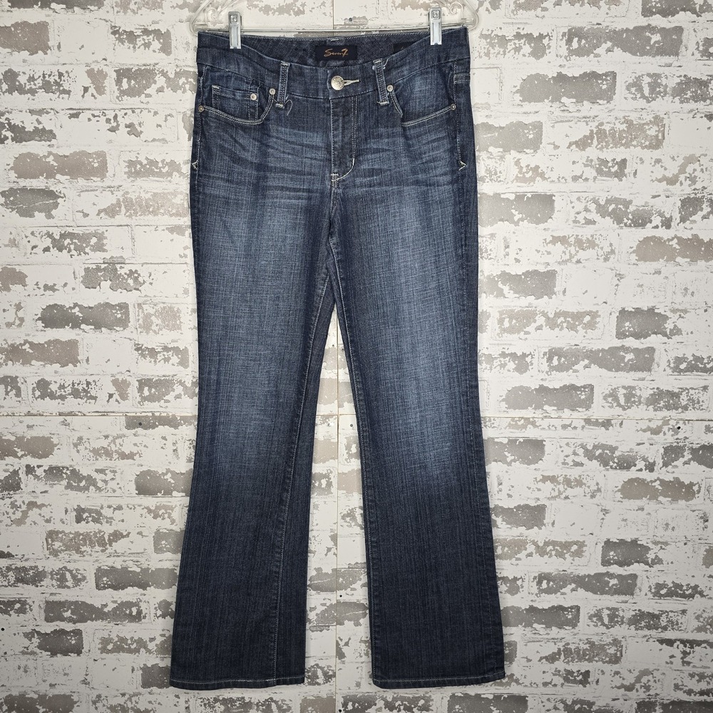 Seven 7 Jeans Womens 8 Bootcut Mid Rise Zip Fly Blue Medium Wash Stretch Denim